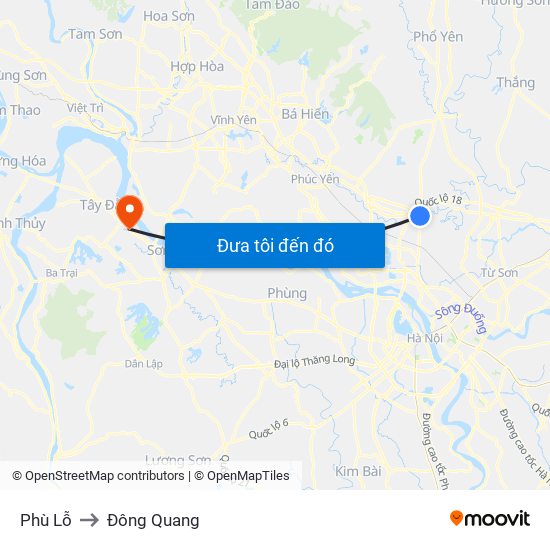Phù Lỗ to Đông Quang map