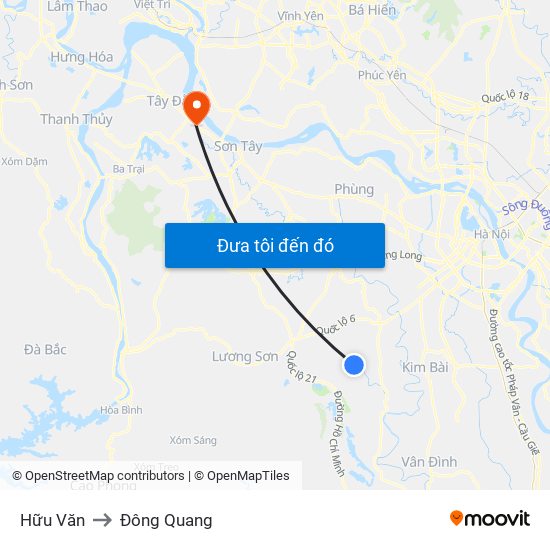 Hữu Văn to Đông Quang map