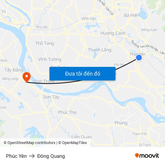 Phúc Yên to Đông Quang map