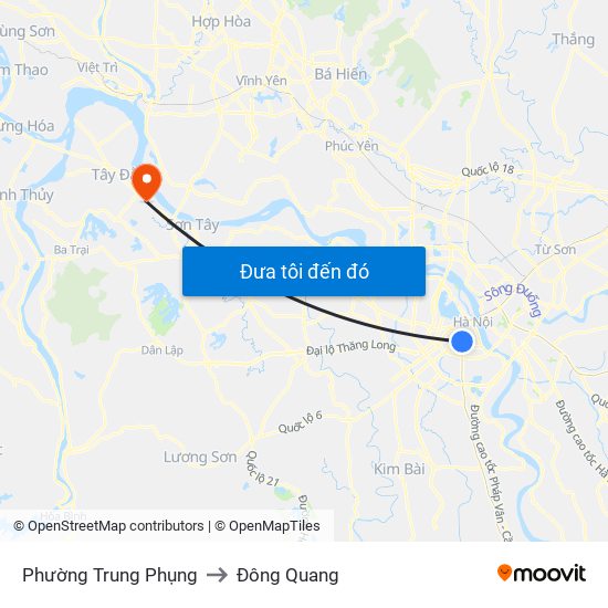 Phường Trung Phụng to Đông Quang map