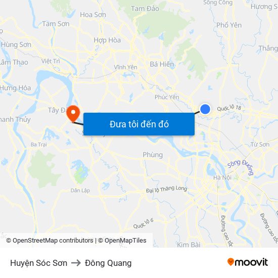 Huyện Sóc Sơn to Đông Quang map
