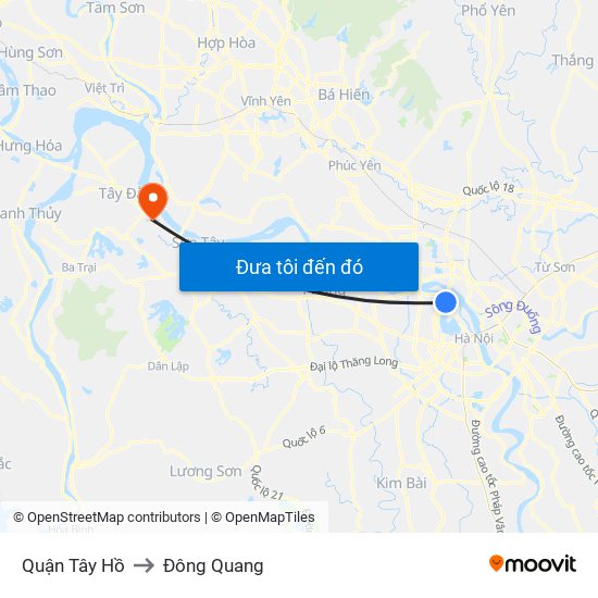 Quận Tây Hồ to Đông Quang map