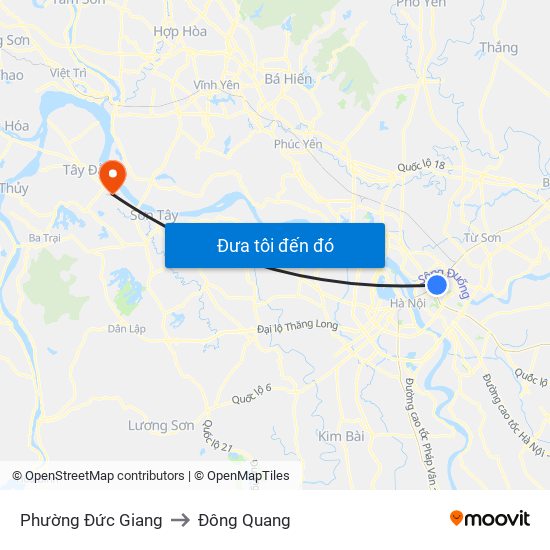 Phường Đức Giang to Đông Quang map