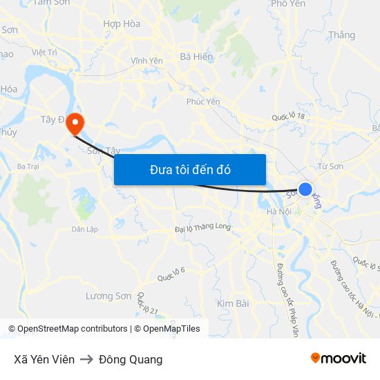 Xã Yên Viên to Đông Quang map
