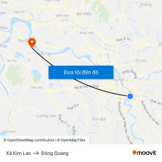 Xã Kim Lan to Đông Quang map