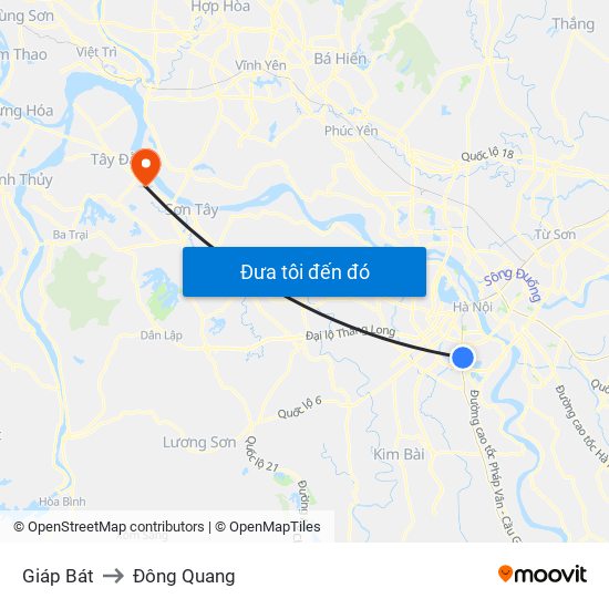 Giáp Bát to Đông Quang map