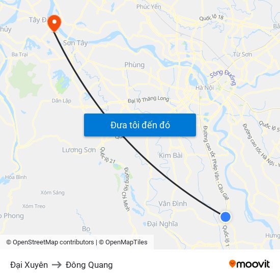 Đại Xuyên to Đông Quang map
