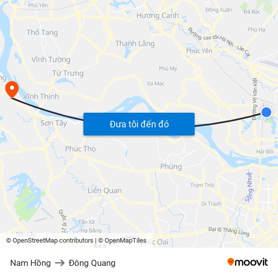 Nam Hồng to Đông Quang map