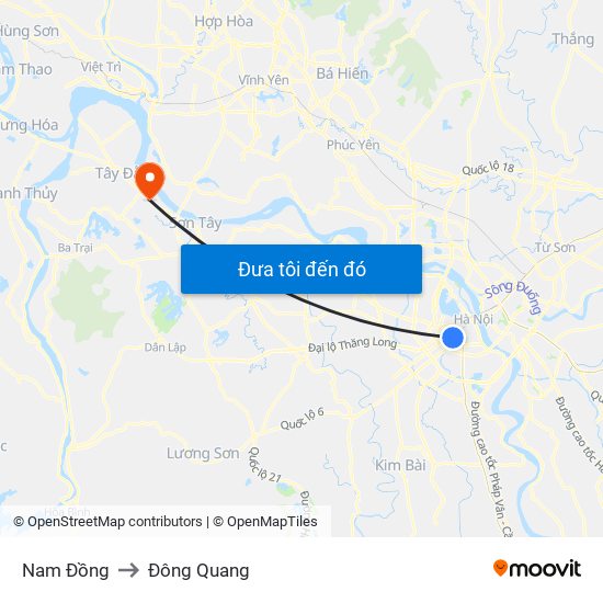 Nam Đồng to Đông Quang map