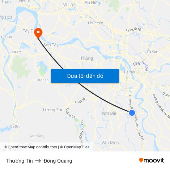 Thường Tín to Đông Quang map