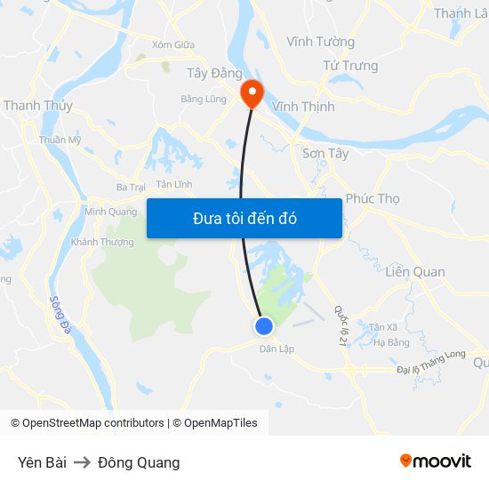 Yên Bài to Đông Quang map