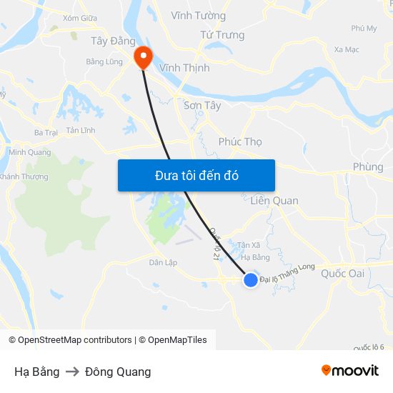 Hạ Bằng to Đông Quang map