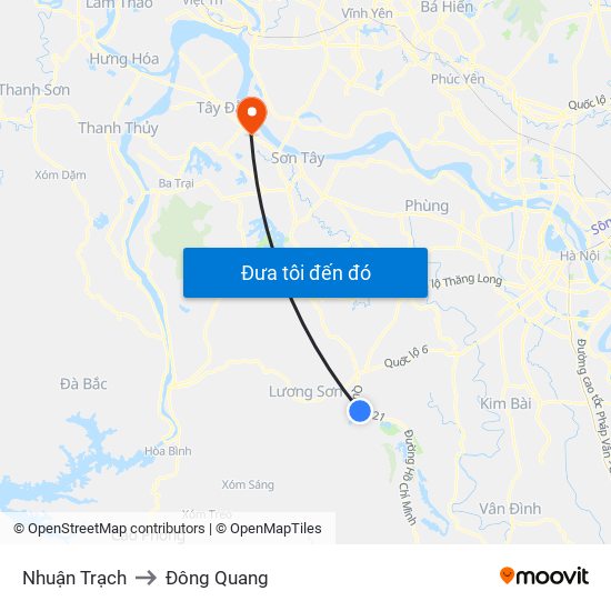 Nhuận Trạch to Đông Quang map