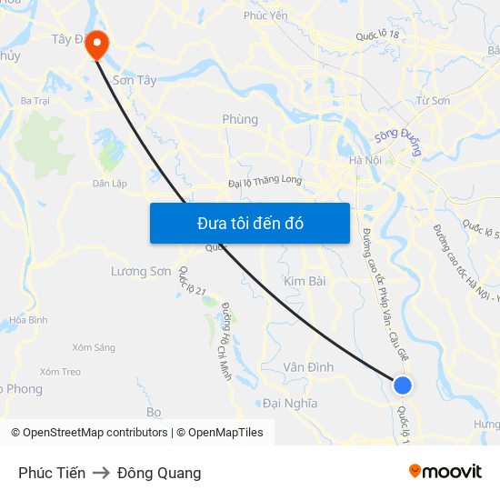 Phúc Tiến to Đông Quang map