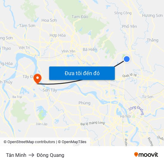 Tân Minh to Đông Quang map