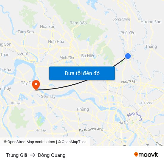 Trung Giã to Đông Quang map