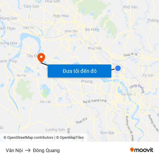 Vân Nội to Đông Quang map