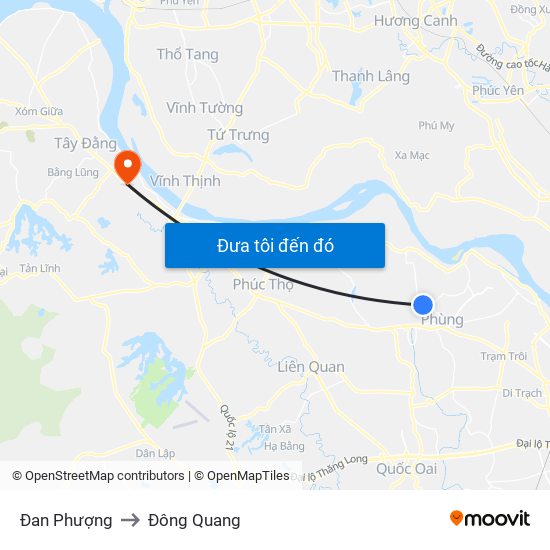 Đan Phượng to Đông Quang map