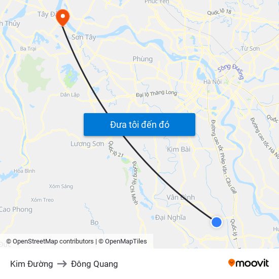 Kim Đường to Đông Quang map