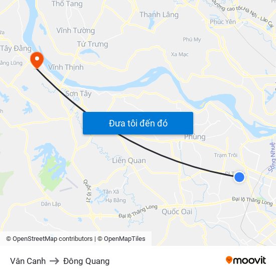 Vân Canh to Đông Quang map