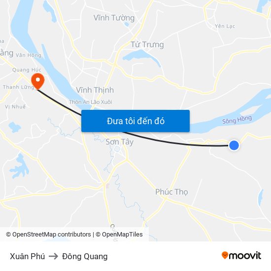 Xuân Phú to Đông Quang map