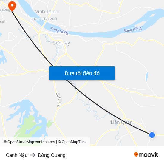 Canh Nậu to Đông Quang map