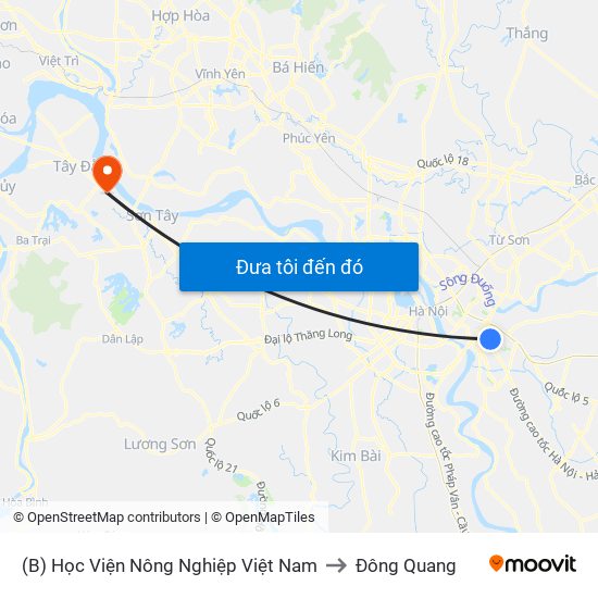 (B) Học Viện Nông Nghiệp Việt Nam to Đông Quang map