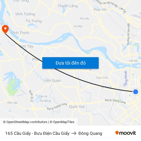 165 Cầu Giấy - Bưu Điện Cầu Giấy to Đông Quang map