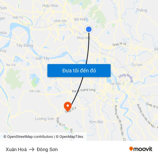 Xuân Hoà to Đông Sơn map