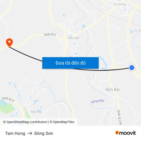 Tam Hưng to Đông Sơn map