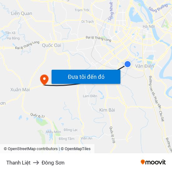 Thanh Liệt to Đông Sơn map