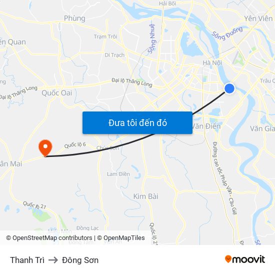 Thanh Trì to Đông Sơn map