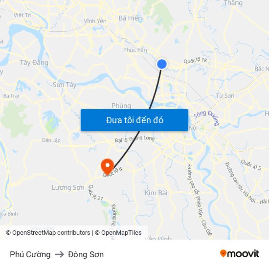 Phú Cường to Đông Sơn map