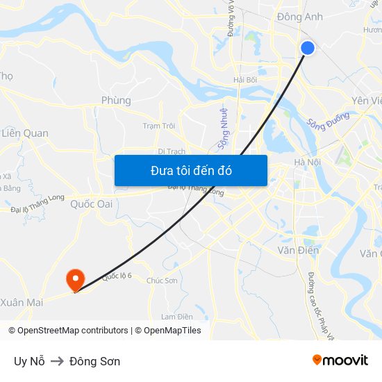 Uy Nỗ to Đông Sơn map