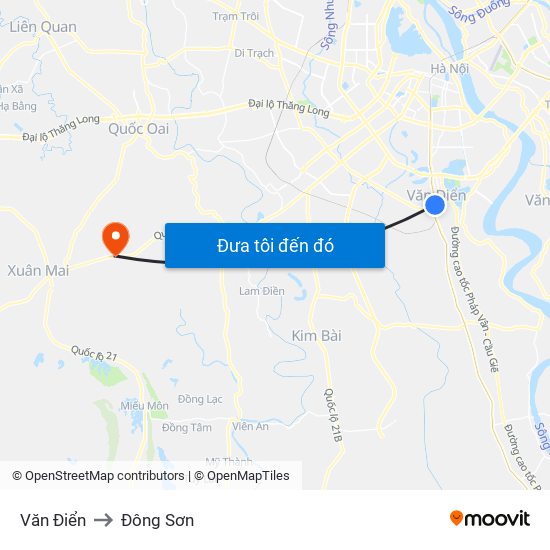 Văn Điển to Đông Sơn map