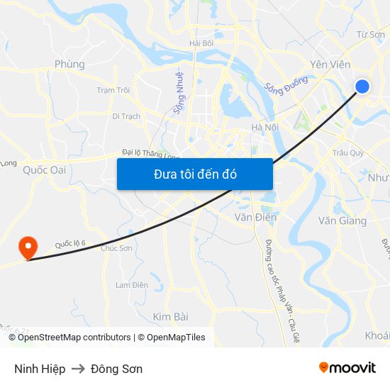 Ninh Hiệp to Đông Sơn map