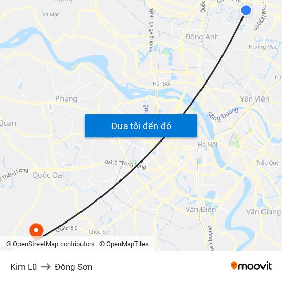 Kim Lũ to Đông Sơn map
