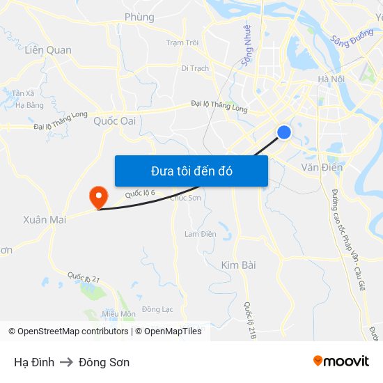 Hạ Đình to Đông Sơn map