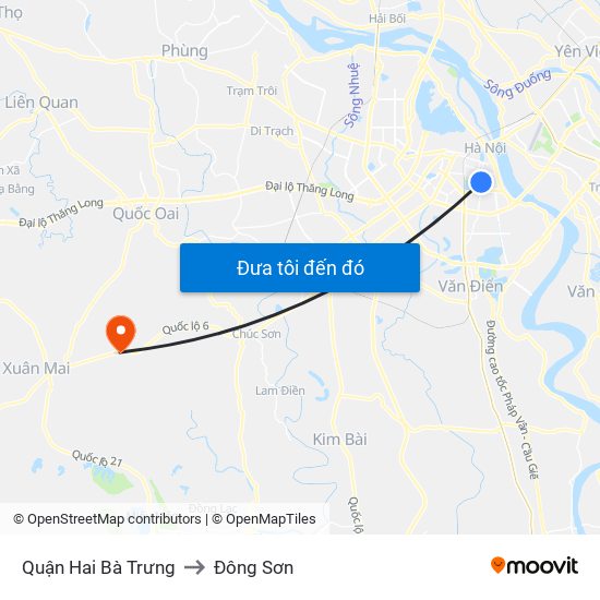 Quận Hai Bà Trưng to Đông Sơn map