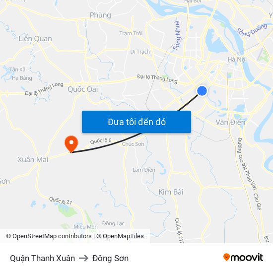 Quận Thanh Xuân to Đông Sơn map