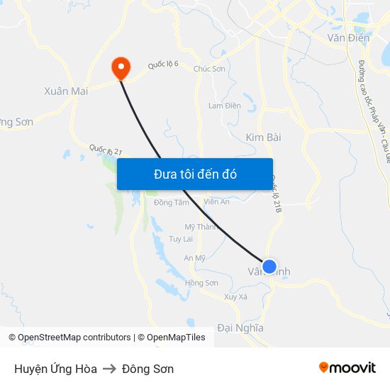 Huyện Ứng Hòa to Đông Sơn map