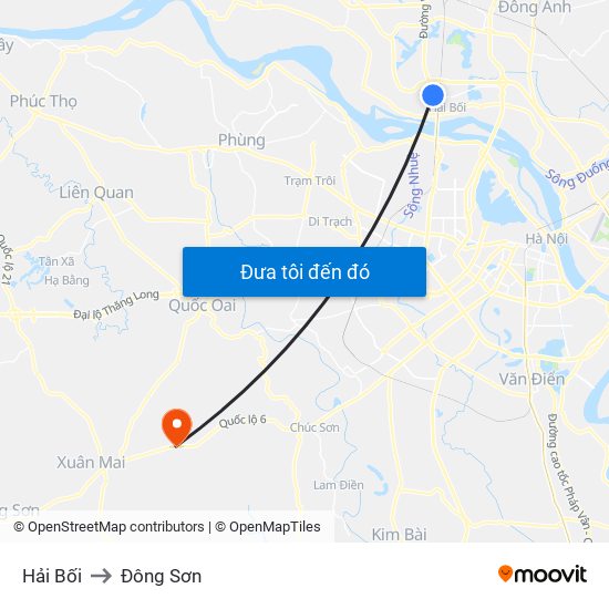 Hải Bối to Đông Sơn map
