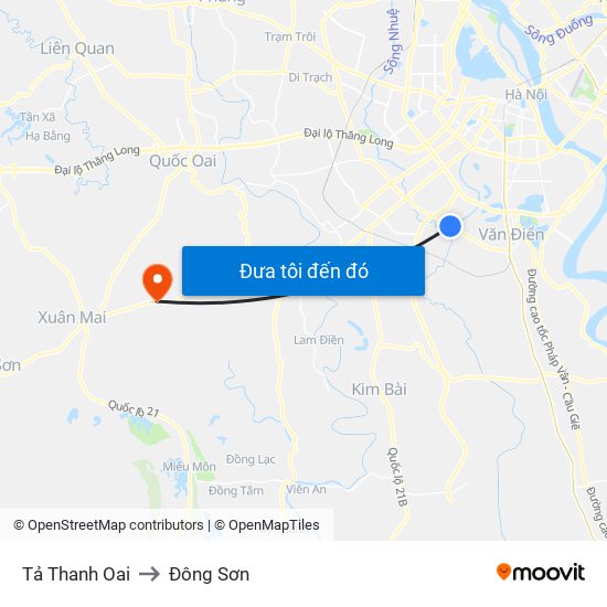 Tả Thanh Oai to Đông Sơn map