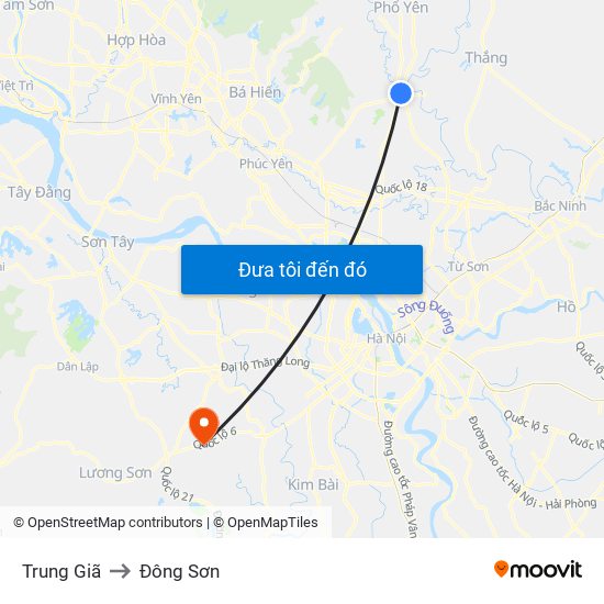 Trung Giã to Đông Sơn map