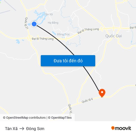 Tân Xã to Đông Sơn map