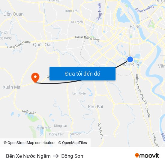 Bến Xe Nước Ngầm to Đông Sơn map