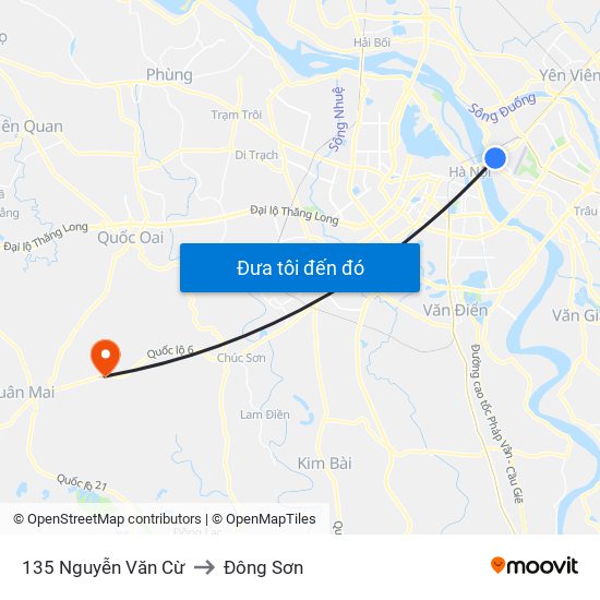 135 Nguyễn Văn Cừ to Đông Sơn map
