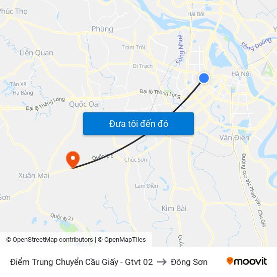 Điểm Trung Chuyển Cầu Giấy - Gtvt 02 to Đông Sơn map