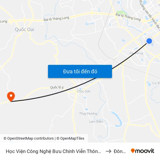 Học Viện Công Nghệ Bưu Chính Viễn Thông - Trần Phú (Hà Đông) to Đông Sơn map