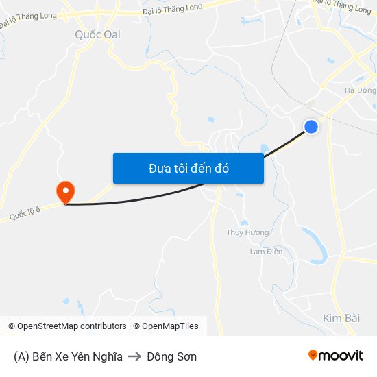 (A) Bến Xe Yên Nghĩa to Đông Sơn map